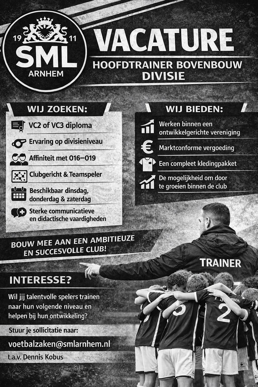 Vacature Hoofdtrainer Bovenbouw divisie SML Arnhem
